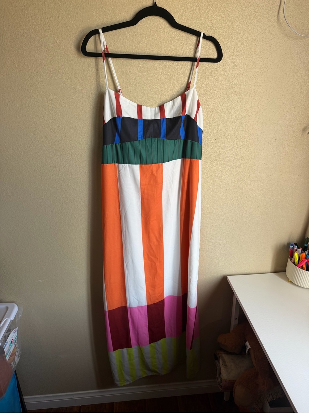 Colorblock Stripe Maxi Dress in Orange, White, Pink & Green